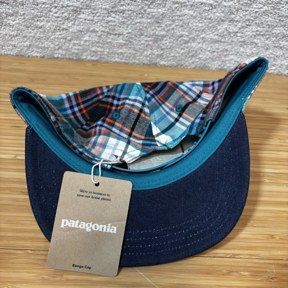 Patagonia Range Cap Hat Blue Plaid One Size Flannel Snapback Baseball Ventura